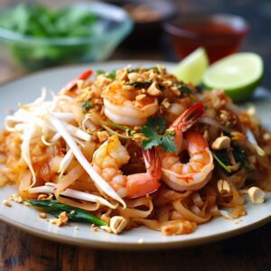 A plate of food with shrimp and noodles on it.